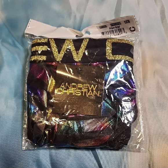 91223 Andrew Christian Prism Multicolor Briefs with Gold Waistband Rare - Picture 4 of 4